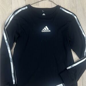 Adidas Black Long Sleeve Shirt with White Stripes boys size 8